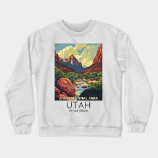 A Vintage Travel Illustration of Zion National Park - Utah - US Crewneck Sweatshirt